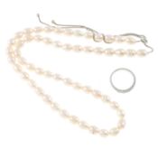 Cultured pearl necklace & cubic zirconia ring