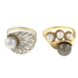 Two cultured pearl dress rings