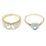 Two 9ct gold topaz & diamond dress rings