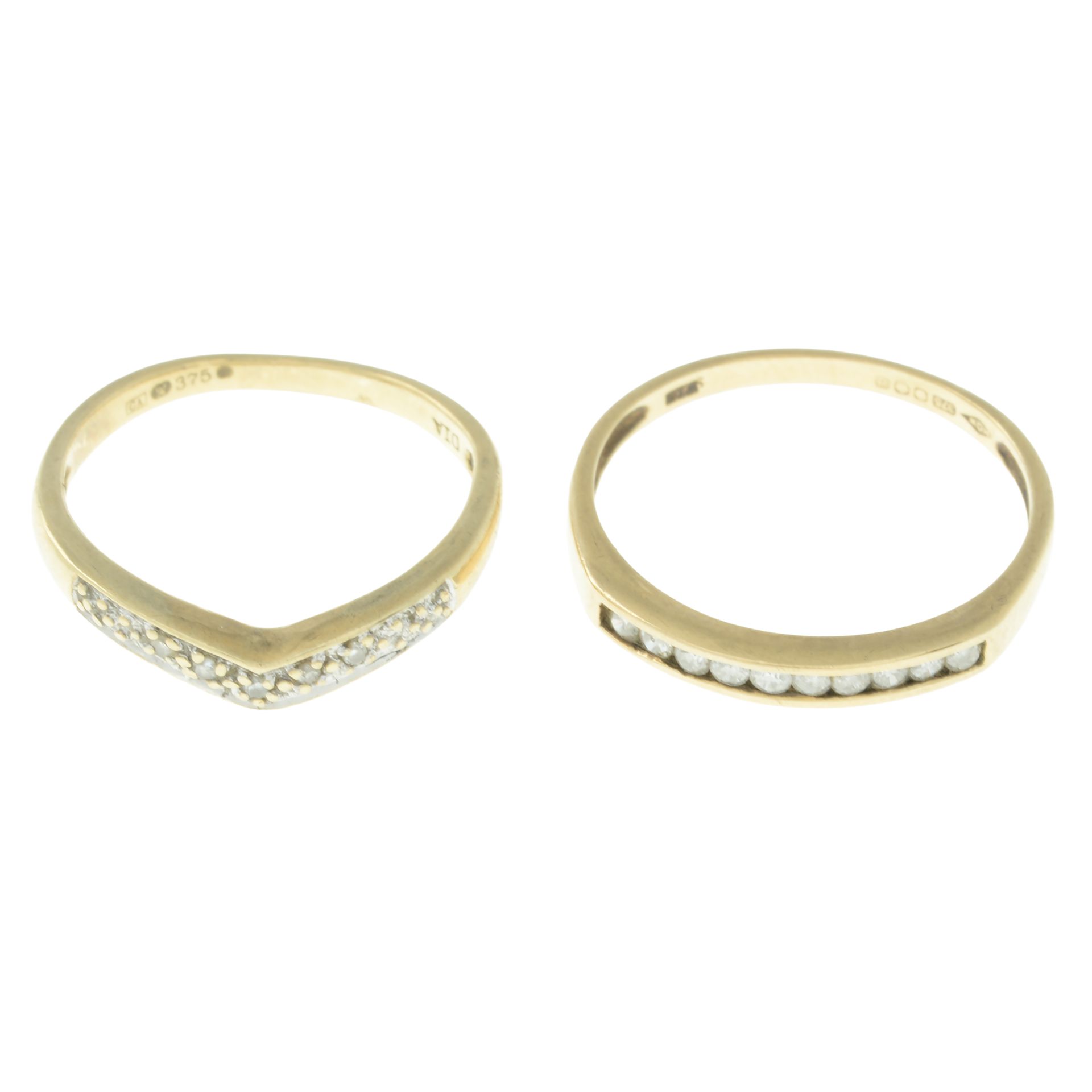 Two 9ct gold diamond half eternity rings