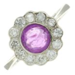 Pink sapphire & diamond cluster ring