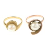 Two cultured pearl dress rings