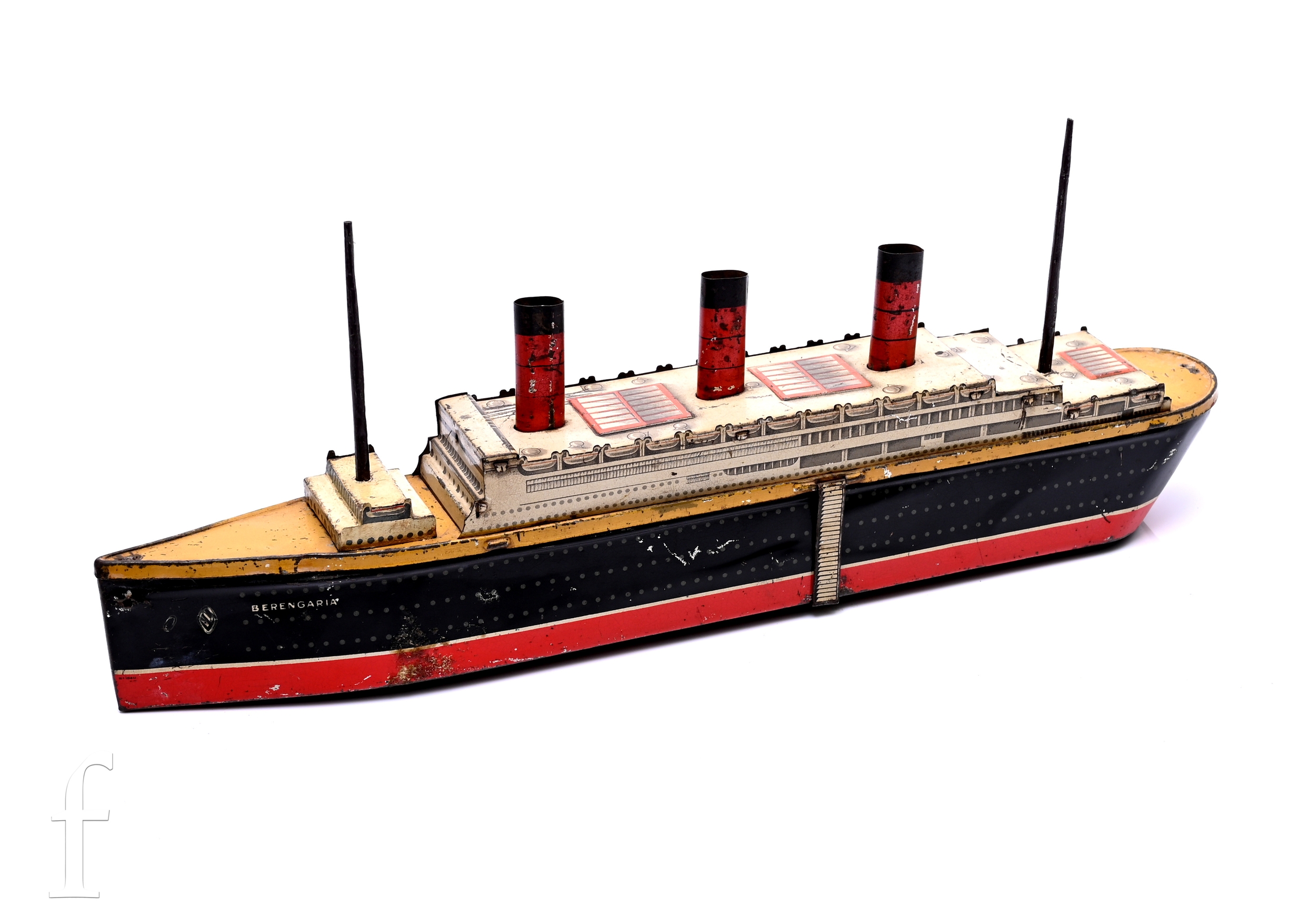 A Crawford and Son biscuit tin, modelled as a Ocean liner ship 'Berengaria', length 40cm.