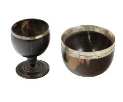 An 18th Century silver mounted coconut Bowl, the top band inscribed "John Moore, Yarmouth," with