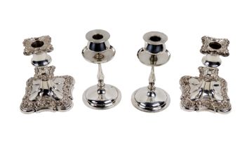 Silverware: A pair of attractive Victorian silver plated Bachelor Candlesticks, of floral pattern