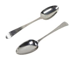 An Irish 18th Century bright cut Table Spoon, by Michael Keating, Dublin 1795; together with an