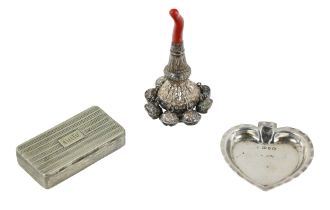 A Georgian silver Child's Rattle, fitted with rim of bells and red coral teether; also a small