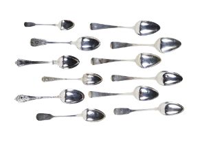 Silverware: A collection of English silver Teaspoons, (Georgian & Victorian) some pairs of plain and