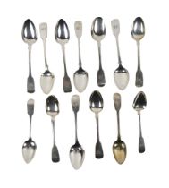 Silverware: A large collection of Irish Georgian and Victorian silver Teaspoons, with monogrammed