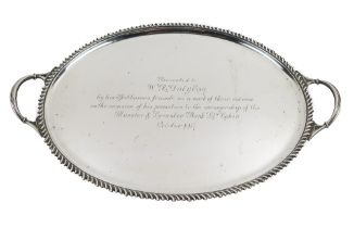 Co.  Cork: A fine quality Edwardian silver oval Serving Tray, with gadroon edge and moulded