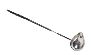 A silver and turned ebonised handle Brandy Ladle, with etched monogram and central George III