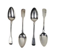 A pair of English silver Serving Spoons, by William Bateman, c. 1815; together with another