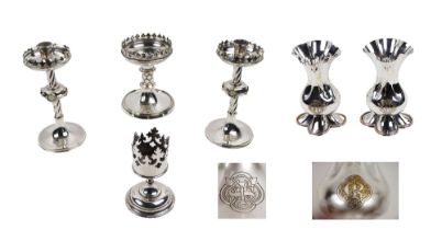 Silverware: A pair of Arts and Crafts design in the manner of A.W. Pugin Altar Candlesticks, each of