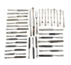 Silverware: A collection of Kings pattern silver handled flatware, comprising two carving knives and