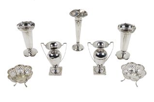 Silverware: A pair of pierced decorated and shaped silver Dishes, each on cabriole legs, Birmingham,