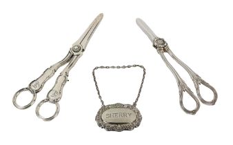 A rare pair of English silver Grape Scissors, George Adams London 1836, 4 ounces, crested;