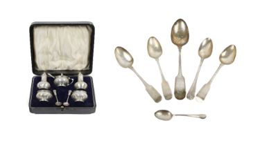 A silver cased Condiment Set, by Gorham Manufacturing Co., Birmingham, comprising salt and pepper,