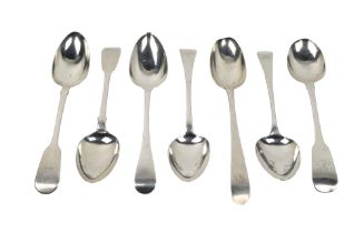 Silverware: An Irish Georgian silver Serving Spoon, by Michael Keating, Dublin c. 1786; a pair of