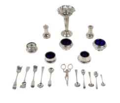 Silverware: A collection of silver Condiments etc., including Salt and Pepper; Salts, Spoons and