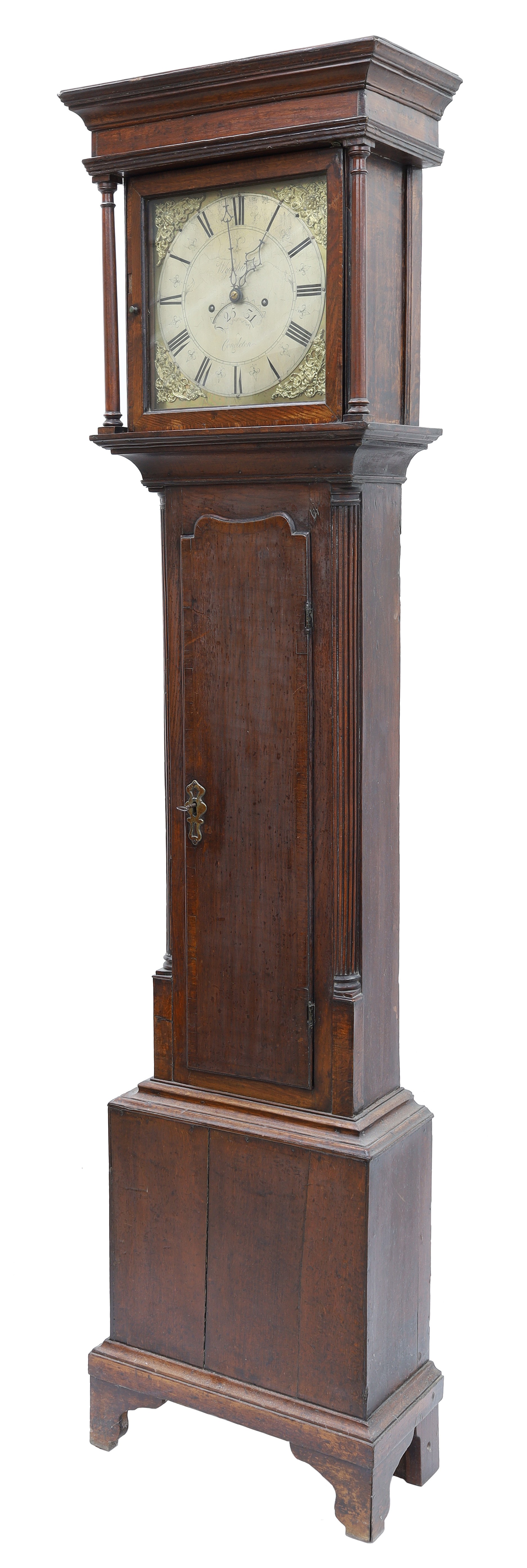 Clock Signed Fs Oak eight day longcase clock, the 11.5