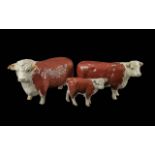 Beswick Farm Animal Figures ' Hereford Bull, Cow & Calf ' Champion of Champions. Beswick Stamps to