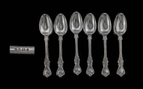 Early Victorian Pleasing Set of Six Sterling Silver Teaspoons of Fiddle Back Design, hallmarked