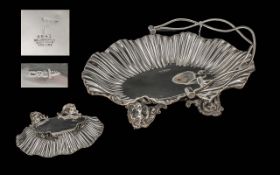 Edwardian Period 1901 - 1910 Walker & Hall Sterling Silver Fluted Fruit Basket with Swing Handle,