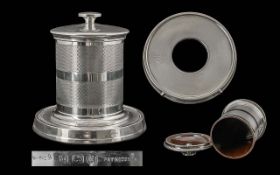 Art Deco Period 1930s Fine Quality Sterling Silver Lidded Tea Canister and Stand of circular form