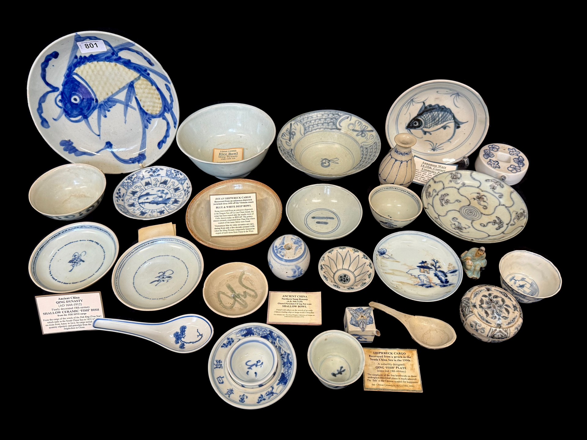 Collection of Oriental China, comprising a Qing Dynasty Shallow Ceramic 'Fish' Dish, from the
