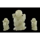 Chinese 19th Century Well Carved Jade Figure of a Young Boy with Swatter. Height 2.25 Inches - 6.