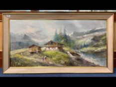 Oil Painting, depicting a mountain scene