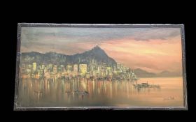 Large Oil on Board Painting 'Hong Kong b