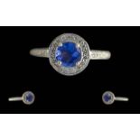 Ladies - Excellent 18ct White Gold Sapphire and Diamond Set Dress RIng. Marked 750 to Interior of