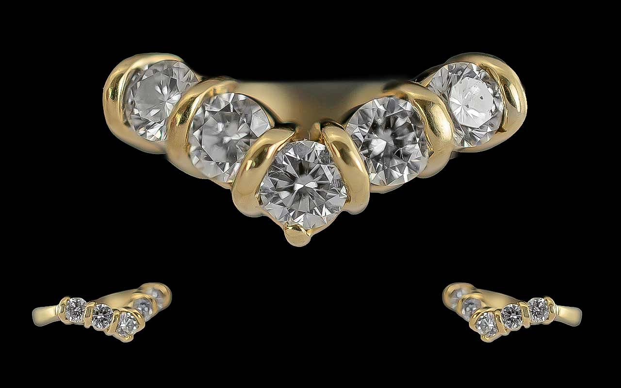 Ladies 14ct Gold Diamond Set Wishbone Dr