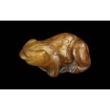 Antique Red Brown Jade Diminutive Frog Figure. Length 45 mm.