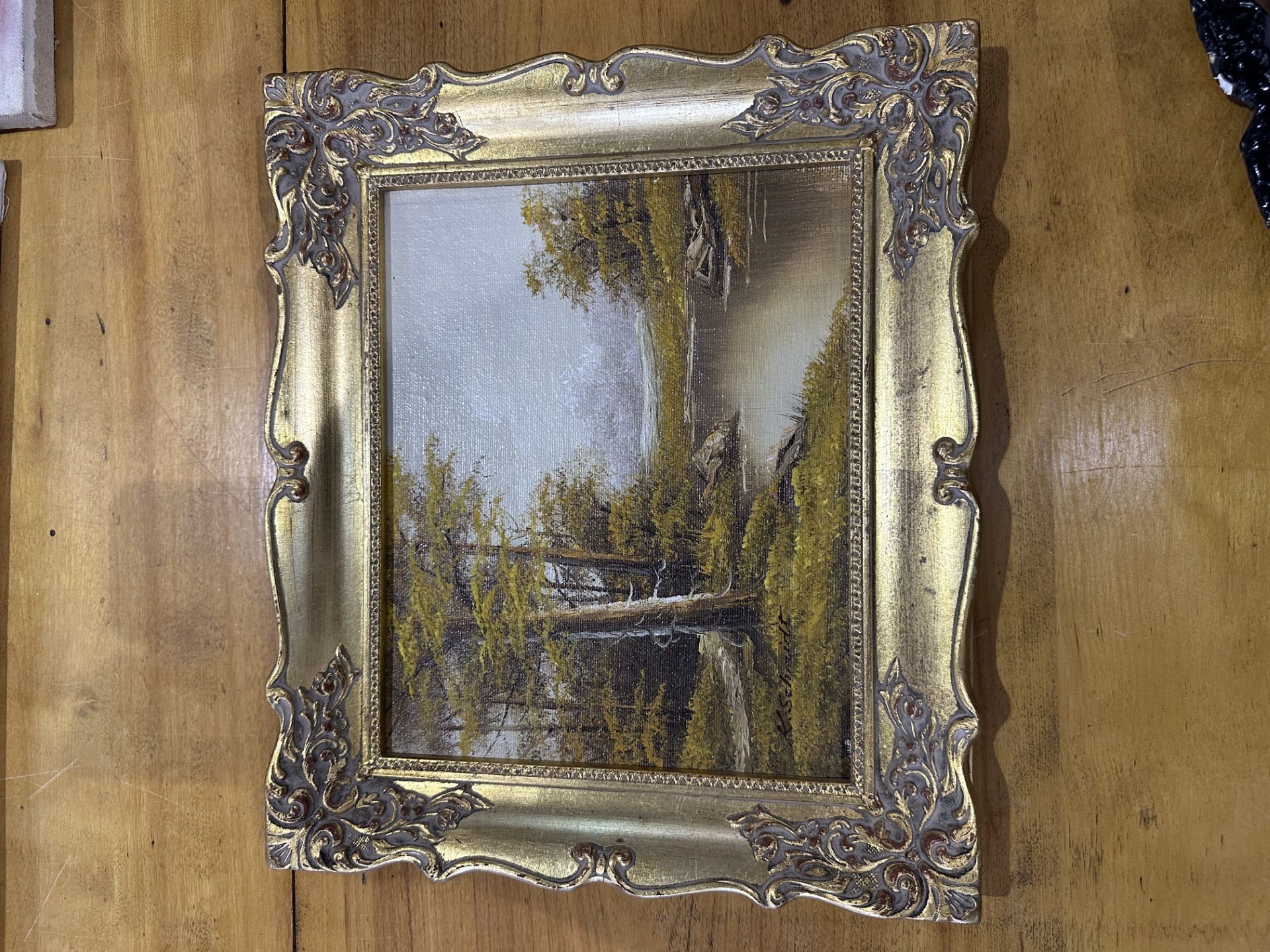 Box of Miscellaneous Items, to include four canvas paintings of a tourist nature, small oil on board - Image 2 of 5