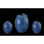 Chinese Excellent 19th Century Blue Glazed Ceramic Vase, Decorated with Figural Images of Bats and a