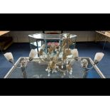 Pair of Chrome and Glass Wall Lights, with two glass shades, together with a cream metal leaf design