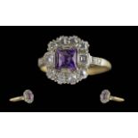 Edwardian Period 1902 -1910 Ladies 18ct Gold Amethyst and Diamond Set Dress Ring, Pleasing Design.