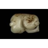 Antique Diminutive Jade Carving of a Stylised Frog. Measures approx. 36 mm length.