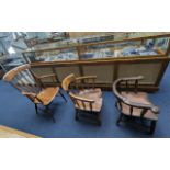 Three Bentwood Chairs, typical form. Legs on two chairs have been shortened. Tallest measures 38''