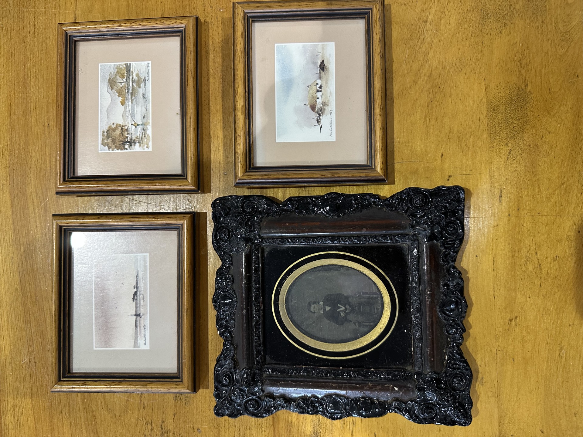 Box of Miscellaneous Items, to include four canvas paintings of a tourist nature, small oil on board - Image 3 of 5