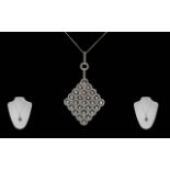 18ct White Gold Diamond Set Pendant, diamond shape set with round modern brilliant cut diamonds