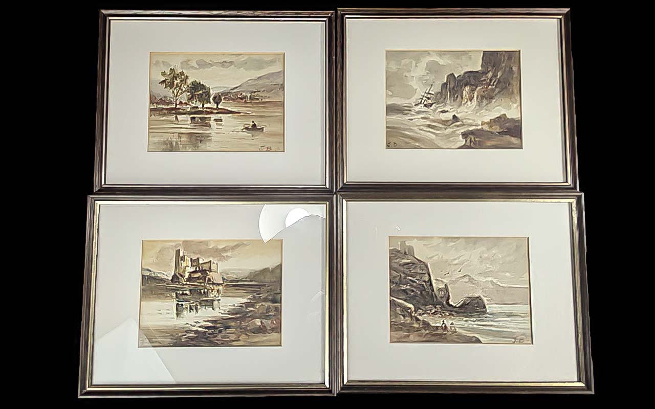 Circle of John Blair (Scottish 1849-1934), four early 20th Century Watercolours. All monogrammed '
