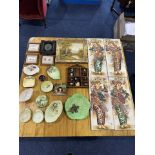 Box of Miscellaneous Items, to include four canvas paintings of a tourist nature, small oil on board