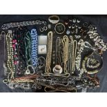 Good Mixed Box of Costume Jewellery. Includes Pearls, Bangles, Necklaces, Beads + Some Silver.