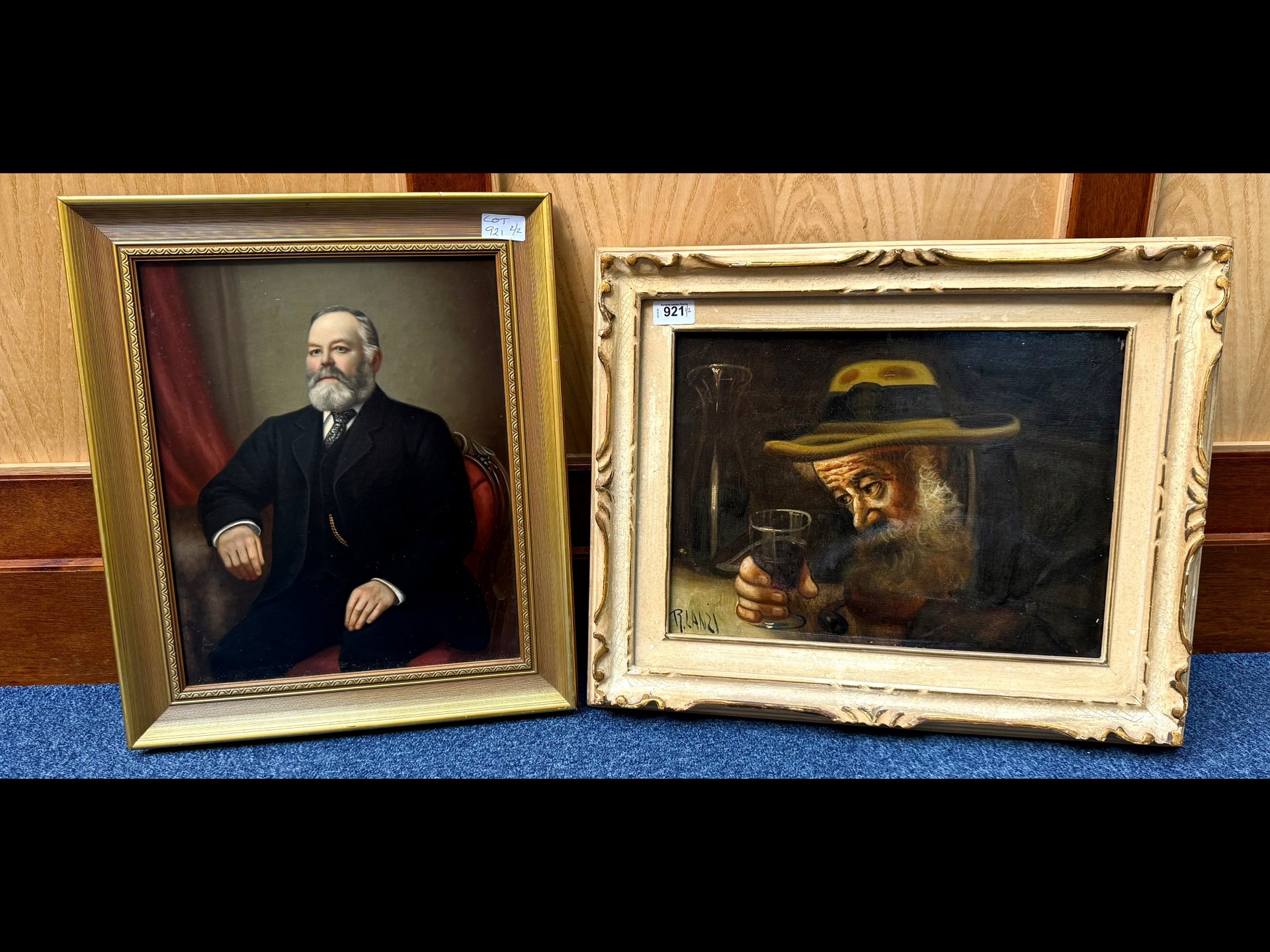 Italian Oil on Canvas by R Lanzi 'Old Man with Glass of Wine', measures overall17'' x 22'', together