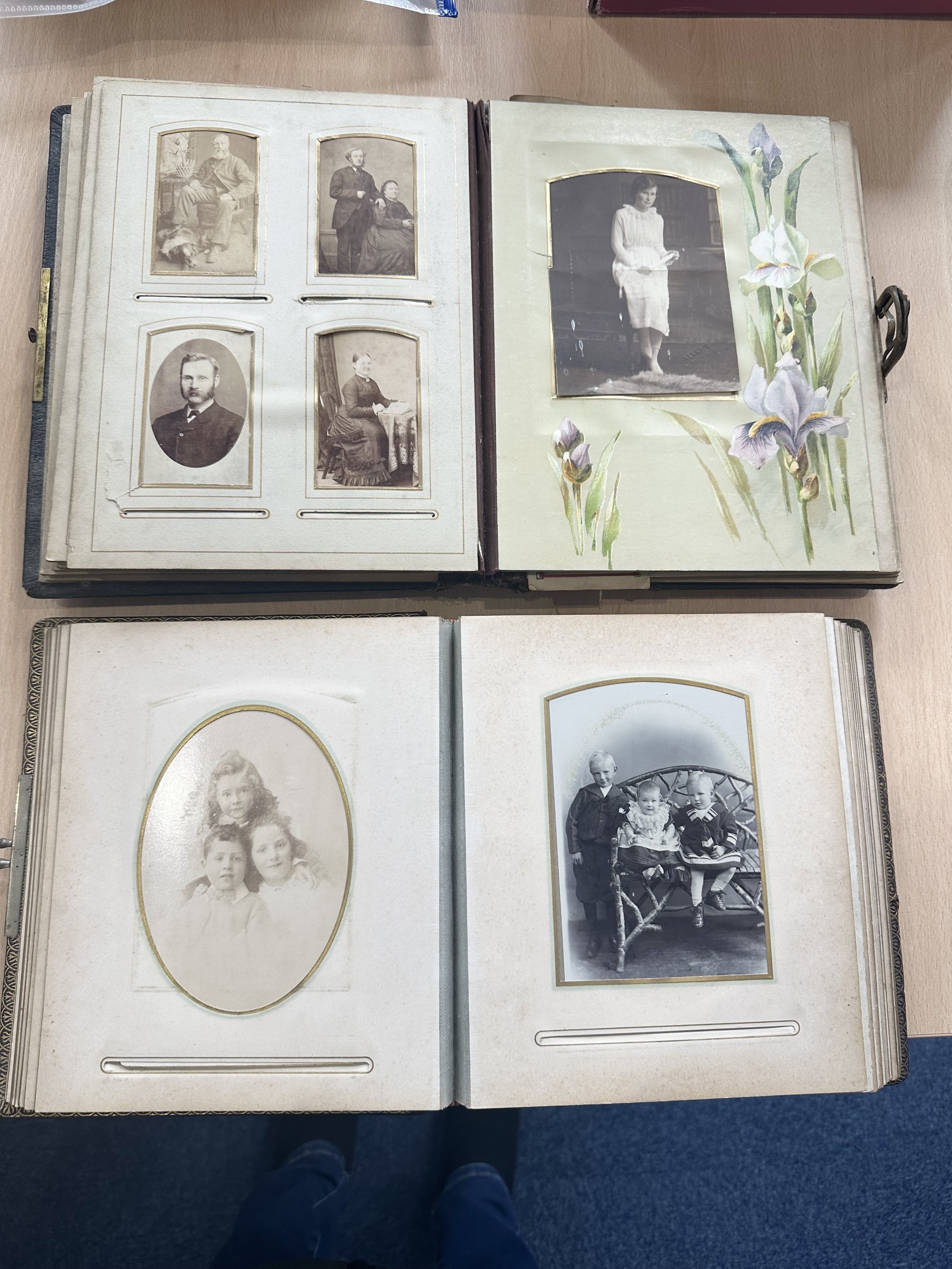 Two Leather Bound Carte De Visite Albums, containing mainly photographs, odd postcards, etc.