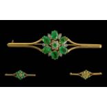 Ladies - Quality 18ct Gold Emerald / Diamond Set Brooch, Not Marked but Tests 18ct Gold. The Well