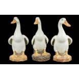 Chinese Export Late 19th Century White Glazed Porcelain Trio of Large Geese Hand Painted Figure /